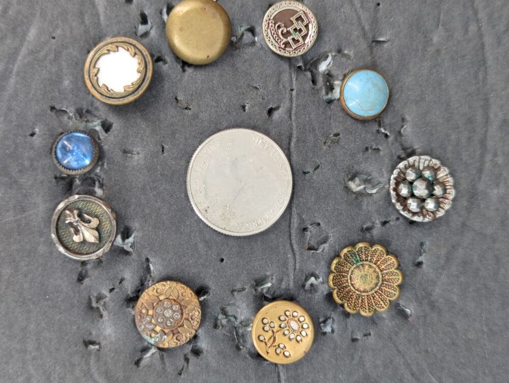 LOT TT of 10 Antique Vintage Victorian Brass Mixed Materials Buttons ESTATE FIND